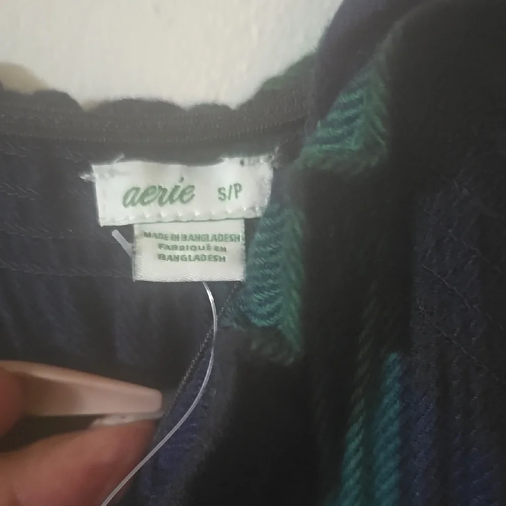 Aerie Navy Blue &‎ Green Plaid Stripe Romper Sz Sm